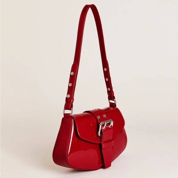 Reformation Rafaella Red Patent Leather Buckle Shoulder Bag NWT - Picture 3 of 5